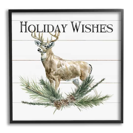 Stupell Industries Holiday Wishes Seasonal Deer Framed Giclee Art